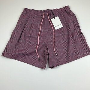 Rochambeau Men’s Pleated Drawstring Shorts Pink / Purple / Blue Plaid Size Large